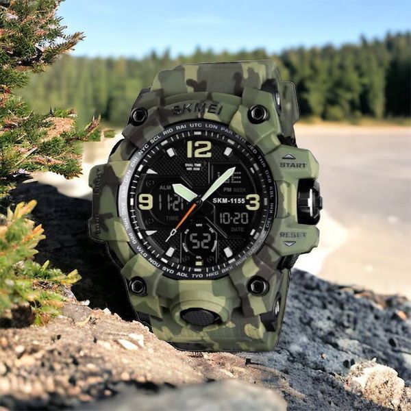 Часы наручные мужские SKMEI 1155BCMGN GREEN CAMO, брендовые мужские часы. Цвет: зеленый камуфляж 00022470 фото