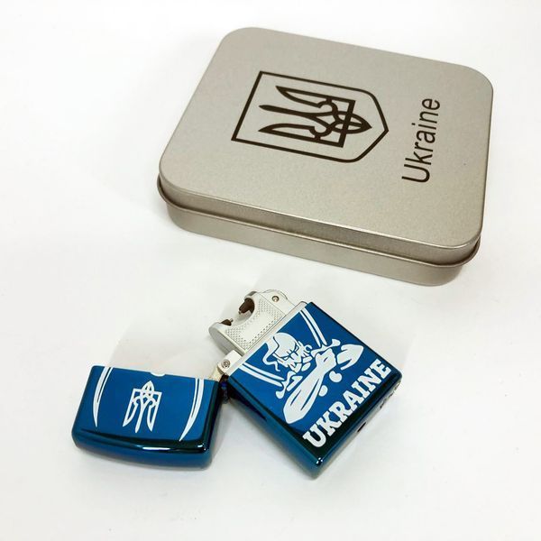 Дуговая электроимпульсная USB зажигалка Украина (металлическая коробка) HL-449. Цвет: синий 00023035 фото