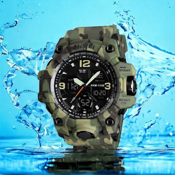 Часы наручные мужские SKMEI 1155BCMGN GREEN CAMO, брендовые мужские часы. Цвет: зеленый камуфляж 00022470 фото