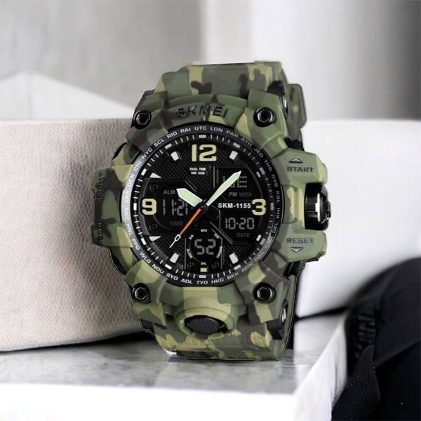 Часы наручные мужские SKMEI 1155BCMGN GREEN CAMO, брендовые мужские часы. Цвет: зеленый камуфляж 00022470 фото