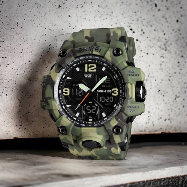 Часы наручные мужские SKMEI 1155BCMGN GREEN CAMO, брендовые мужские часы. Цвет: зеленый камуфляж 00022470 фото