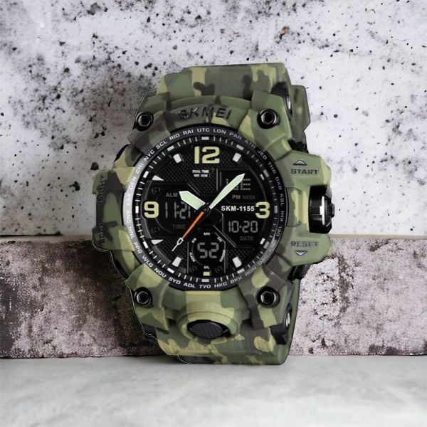 Часы наручные мужские SKMEI 1155BCMGN GREEN CAMO, брендовые мужские часы. Цвет: зеленый камуфляж 00022470 фото