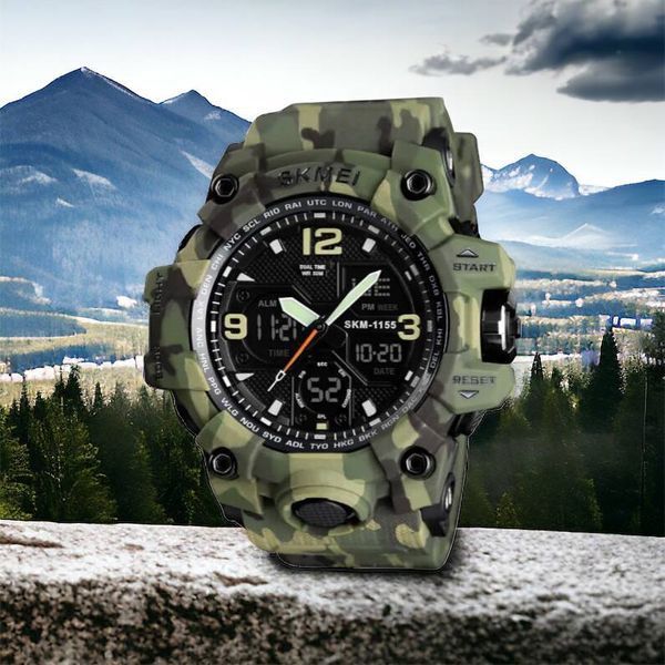 Часы наручные мужские SKMEI 1155BCMGN GREEN CAMO, брендовые мужские часы. Цвет: зеленый камуфляж 00022470 фото