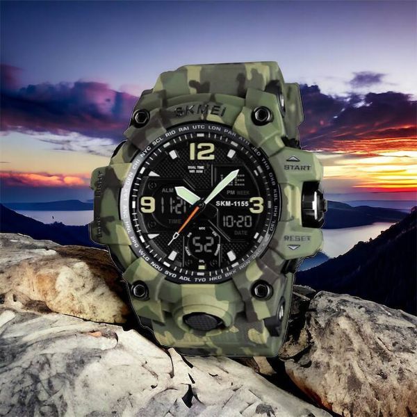 Часы наручные мужские SKMEI 1155BCMGN GREEN CAMO, брендовые мужские часы. Цвет: зеленый камуфляж 00022470 фото