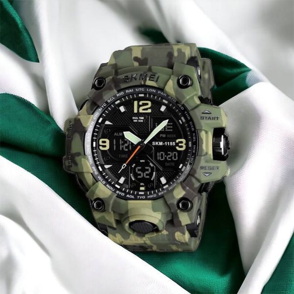 Часы наручные мужские SKMEI 1155BCMGN GREEN CAMO, брендовые мужские часы. Цвет: зеленый камуфляж 00022470 фото