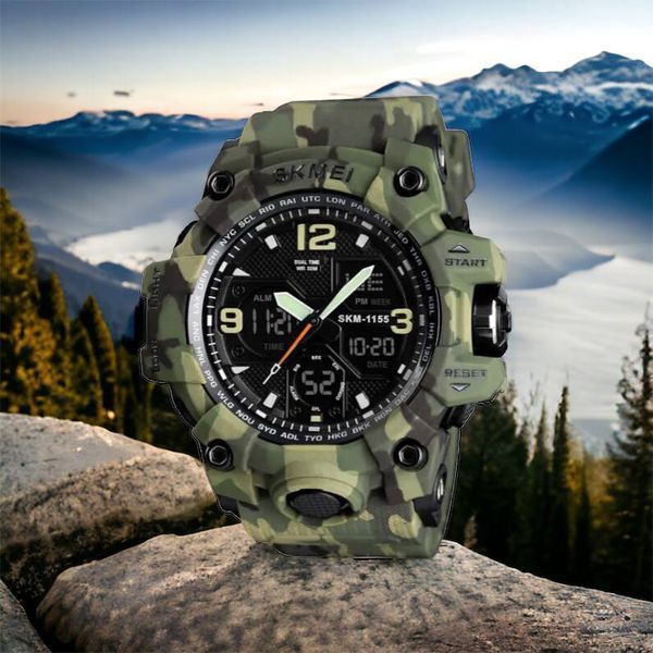 Часы наручные мужские SKMEI 1155BCMGN GREEN CAMO, брендовые мужские часы. Цвет: зеленый камуфляж 00022470 фото