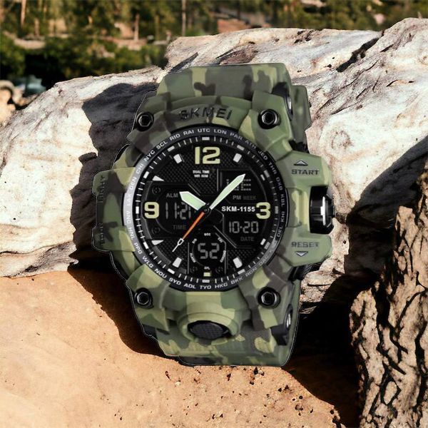 Часы наручные мужские SKMEI 1155BCMGN GREEN CAMO, брендовые мужские часы. Цвет: зеленый камуфляж 00022470 фото