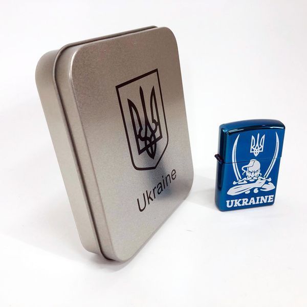 Дуговая электроимпульсная USB зажигалка Украина (металлическая коробка) HL-449. Цвет: синий 00023035 фото