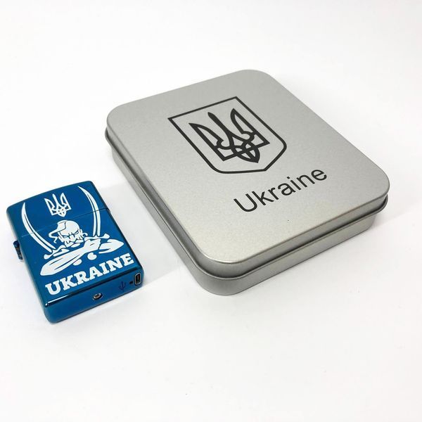 Дуговая электроимпульсная USB зажигалка Украина (металлическая коробка) HL-449. Цвет: синий 00023035 фото