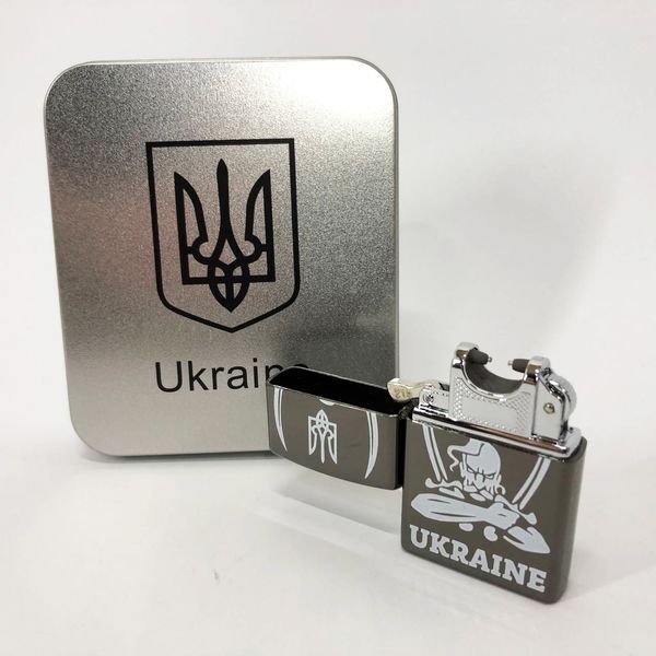 Дугова електроімпульсна запальничка USB Україна (металева коробка) HL-449. Колір: чорний 00022997 фото