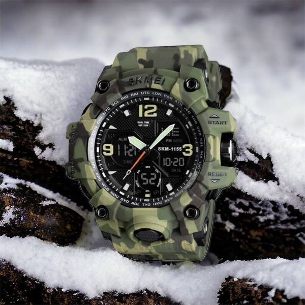 Часы наручные мужские SKMEI 1155BCMGN GREEN CAMO, брендовые мужские часы. Цвет: зеленый камуфляж 00022470 фото