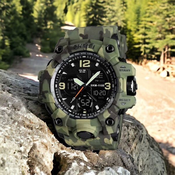 Часы наручные мужские SKMEI 1155BCMGN GREEN CAMO, брендовые мужские часы. Цвет: зеленый камуфляж 00022470 фото
