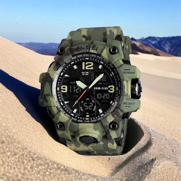 Часы наручные мужские SKMEI 1155BCMGN GREEN CAMO, брендовые мужские часы. Цвет: зеленый камуфляж 00022470 фото