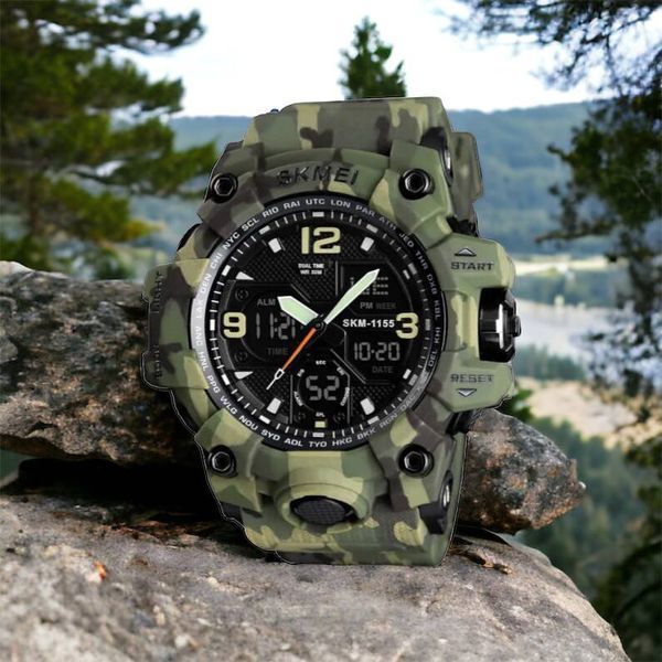 Часы наручные мужские SKMEI 1155BCMGN GREEN CAMO, брендовые мужские часы. Цвет: зеленый камуфляж 00022470 фото