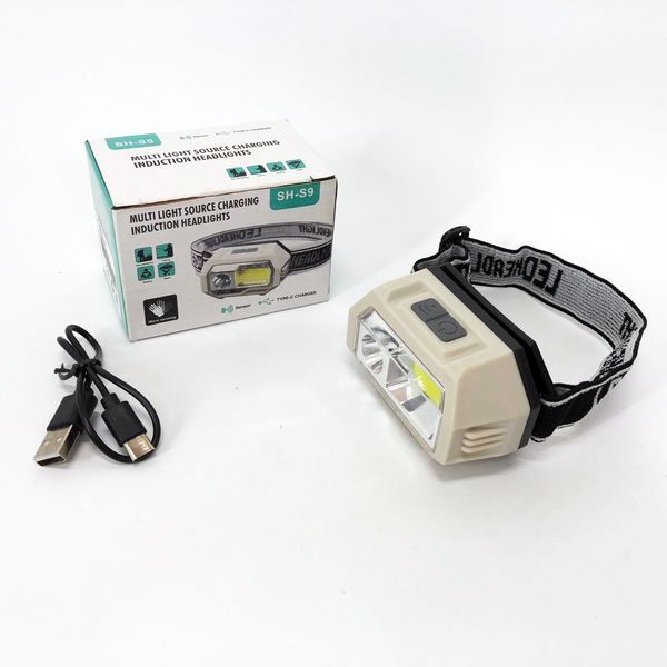 Фонарь налобный SH-S9-XPE+COB+3SMD(red), налобный фонарик с usb зарядкой, фонарь на голову для бега 00023373 фото