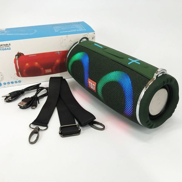 Портативная колонка TG642 с RGB подсветкой и ремешком, громкая блютуз колонка. Цвет: зеленый 00017214 фото