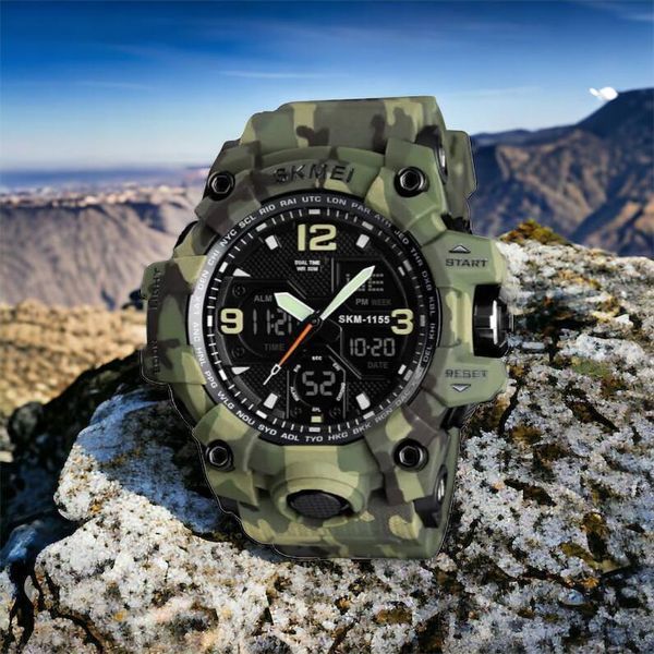 Часы наручные мужские SKMEI 1155BCMGN GREEN CAMO, брендовые мужские часы. Цвет: зеленый камуфляж 00022470 фото