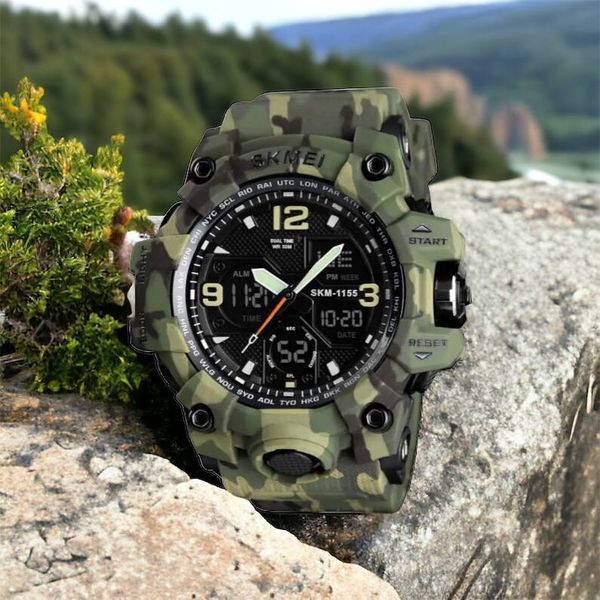 Часы наручные мужские SKMEI 1155BCMGN GREEN CAMO, брендовые мужские часы. Цвет: зеленый камуфляж 00022470 фото