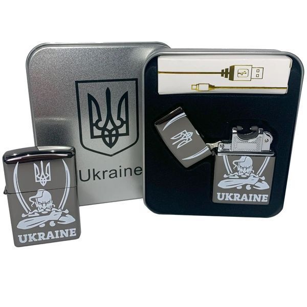 Дугова електроімпульсна запальничка USB Україна (металева коробка) HL-449. Колір: чорний 00022997 фото