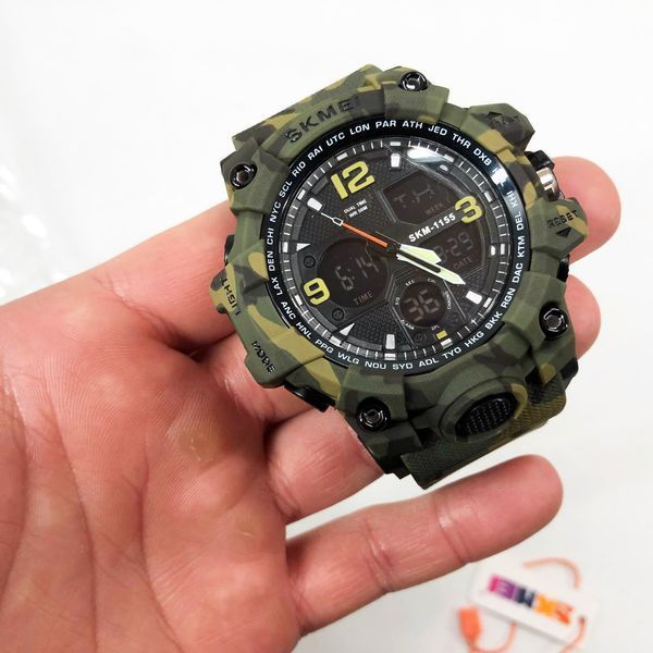 Часы наручные мужские SKMEI 1155BCMGN GREEN CAMO, брендовые мужские часы. Цвет: зеленый камуфляж 00022470 фото