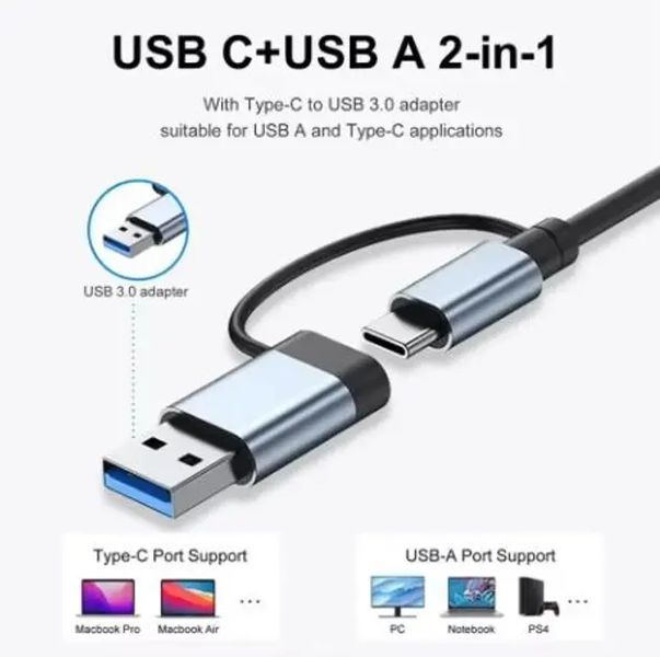 Мультифункциональный USB-хаб 8 в 1, универсальный адаптер, концентратор с входом Type-C, кардридер, HDTV+PD+USB 3.0+SD+TF+Type-C 00017579 фото
