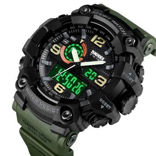 Часы наручные мужские SKMEI 1520AG ARMY GREEN, военные мужские наручные часы зеленые. Цвет: зеленый 00022044 фото