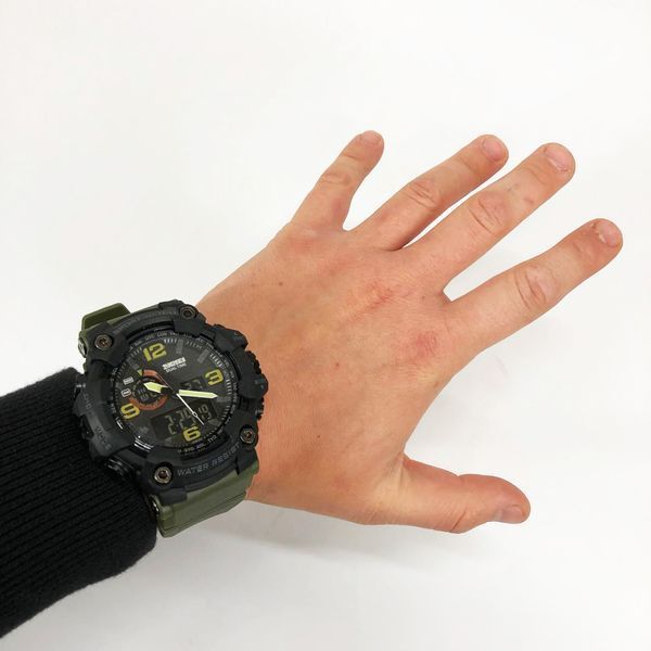 Часы наручные мужские SKMEI 1520AG ARMY GREEN, военные мужские наручные часы зеленые. Цвет: зеленый 00022044 фото