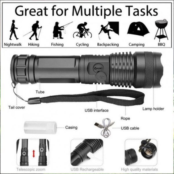 Ліхтар ручний Police X71A-HP50, ЗУ micro USB, 1x18650/3xAAA, zoom, індикація заряду, якісний ліхтарик 00022866 фото