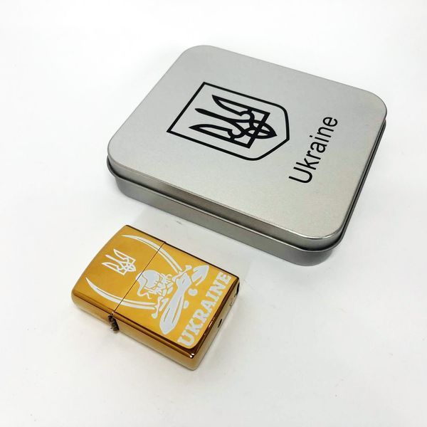 Дугова електроімпульсна запальничка USB Україна (металева коробка) HL-449. Колір: золотий 00023036 фото