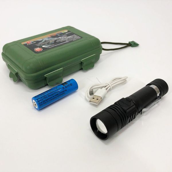 Тактический фонарь Bailong BL-518/8518-T6 3 режима работы zoom з/у microUSB кейс, карманный мини фонарь 00022897 фото