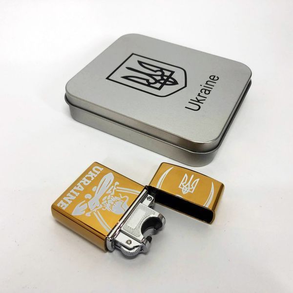 Дугова електроімпульсна запальничка USB Україна (металева коробка) HL-449. Колір: золотий 00023036 фото