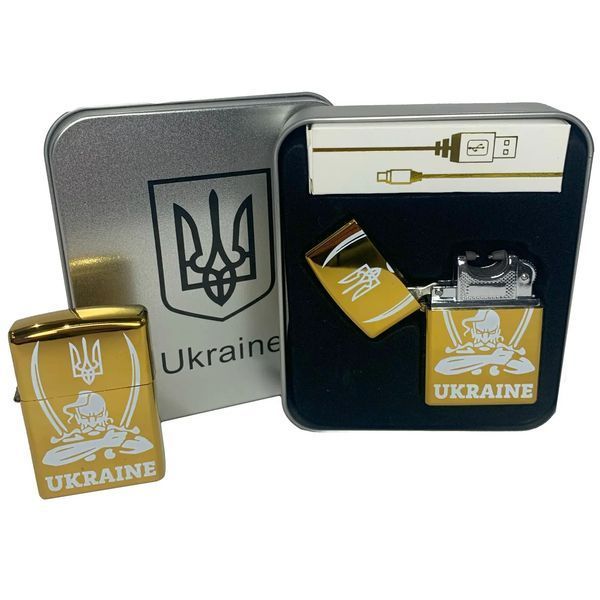 Дугова електроімпульсна запальничка USB Україна (металева коробка) HL-449. Колір: золотий 00023036 фото