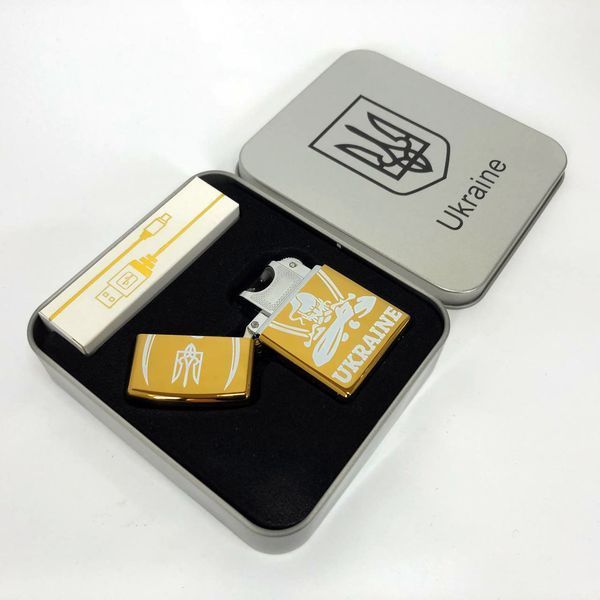 Дугова електроімпульсна запальничка USB Україна (металева коробка) HL-449. Колір: золотий 00023036 фото