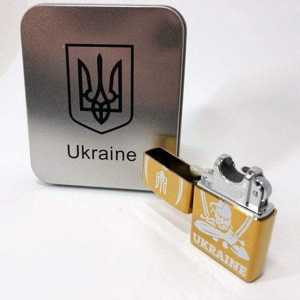 Дугова електроімпульсна запальничка USB Україна (металева коробка) HL-449. Колір: золотий 00023036 фото
