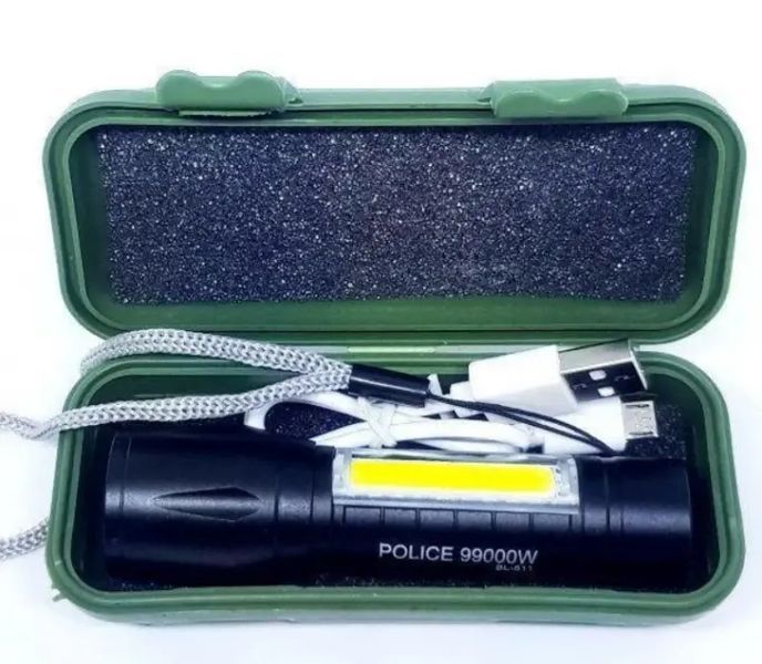 Світлодіодний ліхтарик Bailong Police COB USB BL-511 BL-515 BL-513 у пластиковому чохлі 00023099 фото