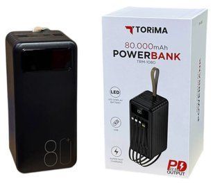 Повербанк Torima TRM-1080 22,5W / 80000 mAh, з ліхтариком, 3 кабелі / Портативний акумулятор / УМБ Power Bank 00017919 фото
