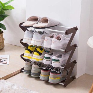 Полка для обуви органайзер компактный стойка складная Shoe Rack YH 8802 4 полки. Цвет: коричневый 00013589 фото