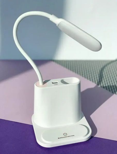 Рожева Акумуляторна настільна LED лампа Bionic Desk Lamp c USB виходом, органайзером та підставкою для смартфона 00023173 фото