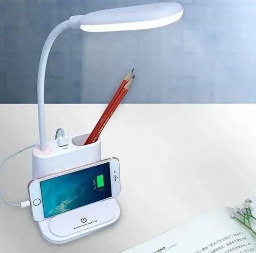 Рожева Акумуляторна настільна LED лампа Bionic Desk Lamp c USB виходом, органайзером та підставкою для смартфона 00023173 фото