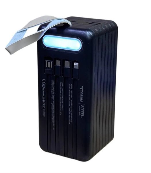 Повербанк Torima TRM-1080 22,5W / 80000 mAh, з ліхтариком, 3 кабелі / Портативний акумулятор / УМБ Power Bank 00017919 фото