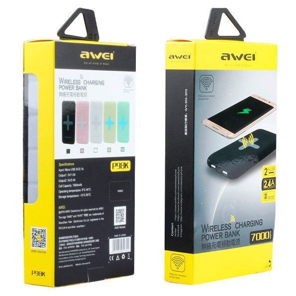 Power Bank AWEI P98K (Бездротова зарядка) 7000 mAh. Колір білий 00017611 фото