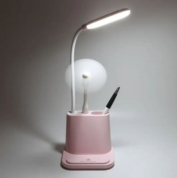 Рожева Акумуляторна настільна LED лампа Bionic Desk Lamp c USB виходом, органайзером та підставкою для смартфона 00023173 фото