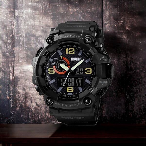 Часы наручные мужские SKMEI 1520BK BLACK, армейские часы противоударные. Цвет: черный 00022430 фото