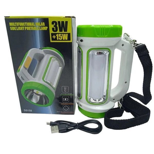 Фонарь кемпинговый с солнечной панелью 5158-LED-COB power bank, переносной фонарь. Цвет: зеленый 00022927 фото
