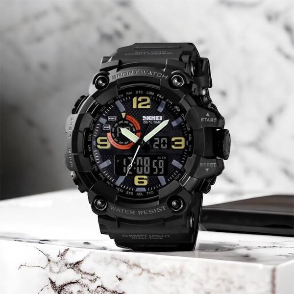 Часы наручные мужские SKMEI 1520BK BLACK, армейские часы противоударные. Цвет: черный 00022430 фото
