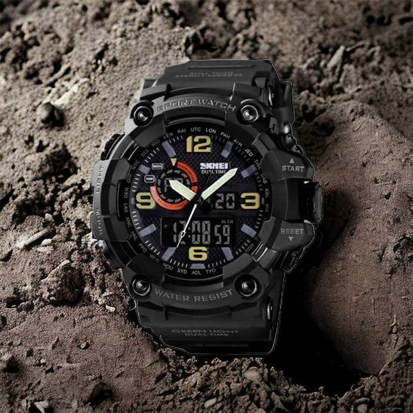 Часы наручные мужские SKMEI 1520BK BLACK, армейские часы противоударные. Цвет: черный 00022430 фото