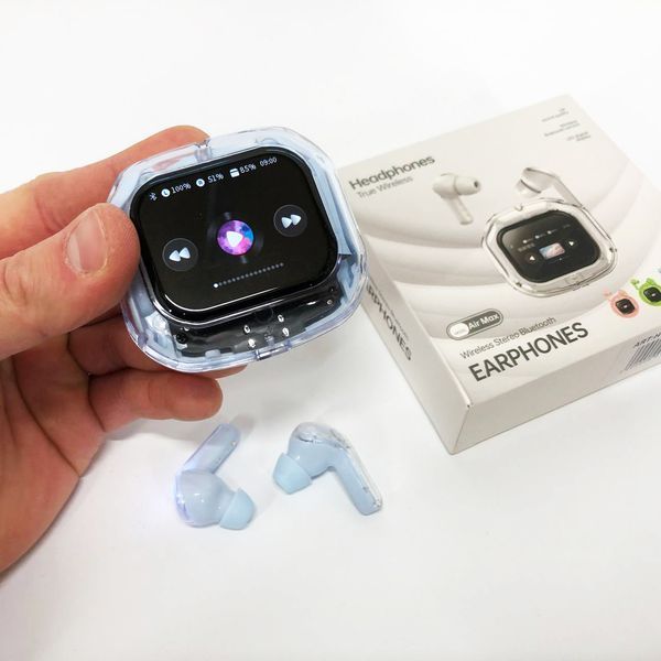 Беспроводные вакуумные наушники TWS с LED дисплеем, влагозащита IPx4 Bluetooth 5.4 с кейсом. Цвет: голубой 00023820 фото