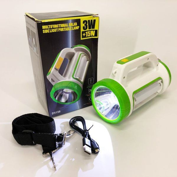 Фонарь кемпинговый с солнечной панелью 5158-LED-COB power bank, переносной фонарь. Цвет: зеленый 00022927 фото