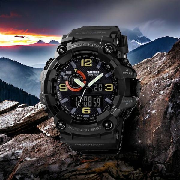 Часы наручные мужские SKMEI 1520BK BLACK, армейские часы противоударные. Цвет: черный 00022430 фото