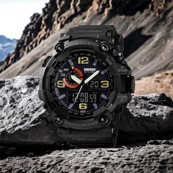 Часы наручные мужские SKMEI 1520BK BLACK, армейские часы противоударные. Цвет: черный 00022430 фото
